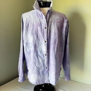 Jes MaHarry Women Purple Tie Dye Raw Edge Button Down Shirt Bohemian Art Top L